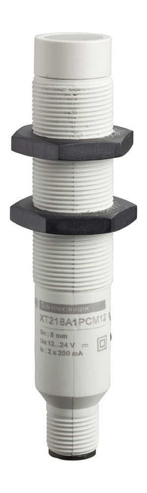 Sensore capacitivo prossimità M18 plastica Sn 8mm 12-24V DC NO/NC PNP per rilevamento oggetti isolati e conduttivi