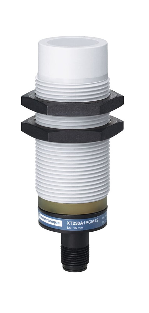 Sensore capacitivo prossimità M30 plastica 15 mm PNP NO+NC 12-24 VDC per rilevamento materiali isolati e conduttivi