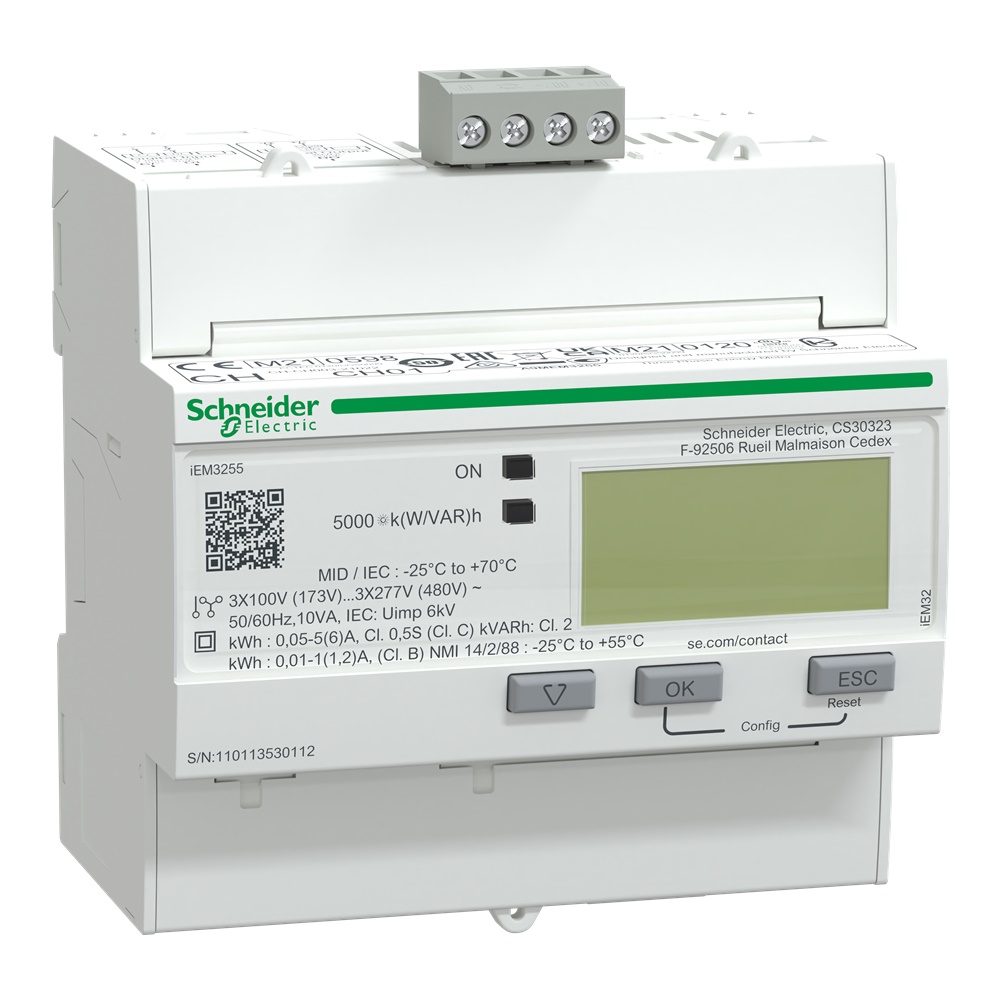 Contatore energia trifase iEM3255 3P+N con TA, Modbus, MID, misura potenza e energia per applicazioni industriali e commerciali