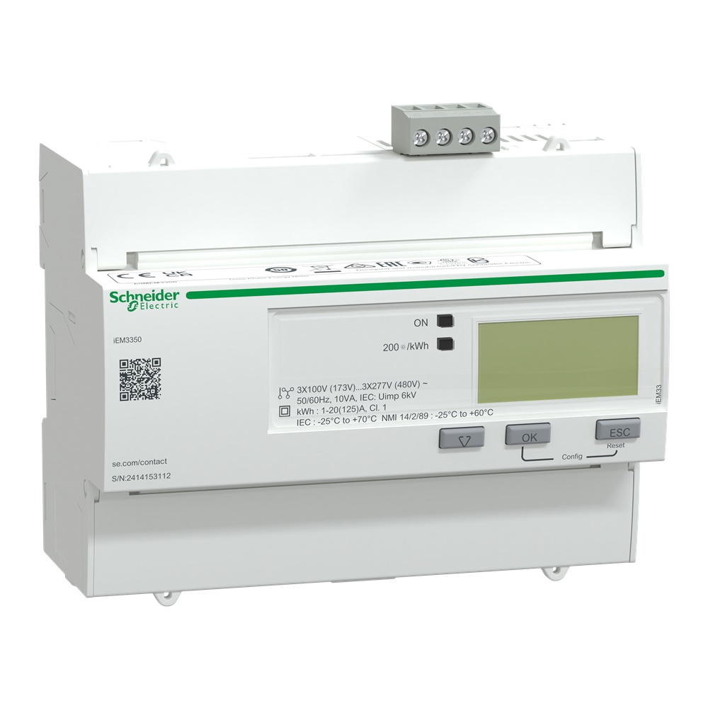 Contatore energia trifase 3P+N inserzione diretta 125A con comunicazione Modbus per monitoraggio energetico industriale
