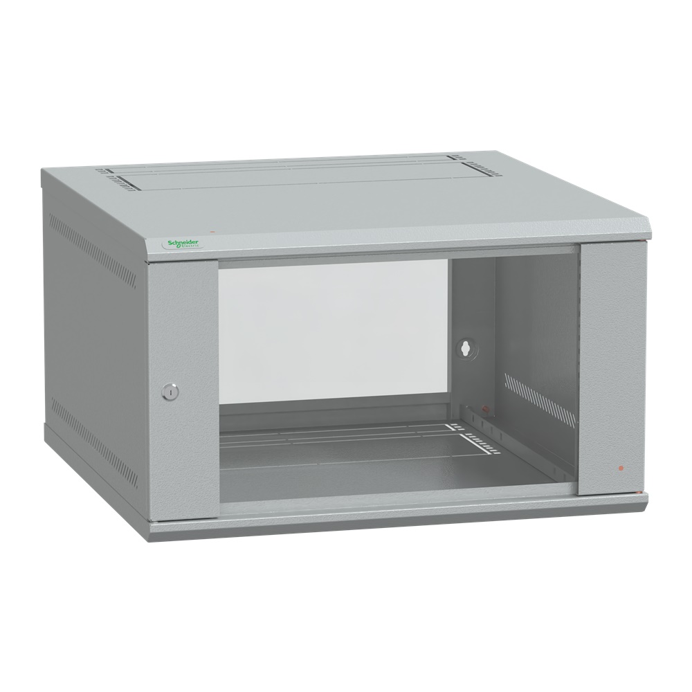 Cassetta KDB kit 6U 19 profondità 400mm armadio salvaspazio acciaio verniciato grigio chiaro RAL 7035 porta vetro Securit con chiave