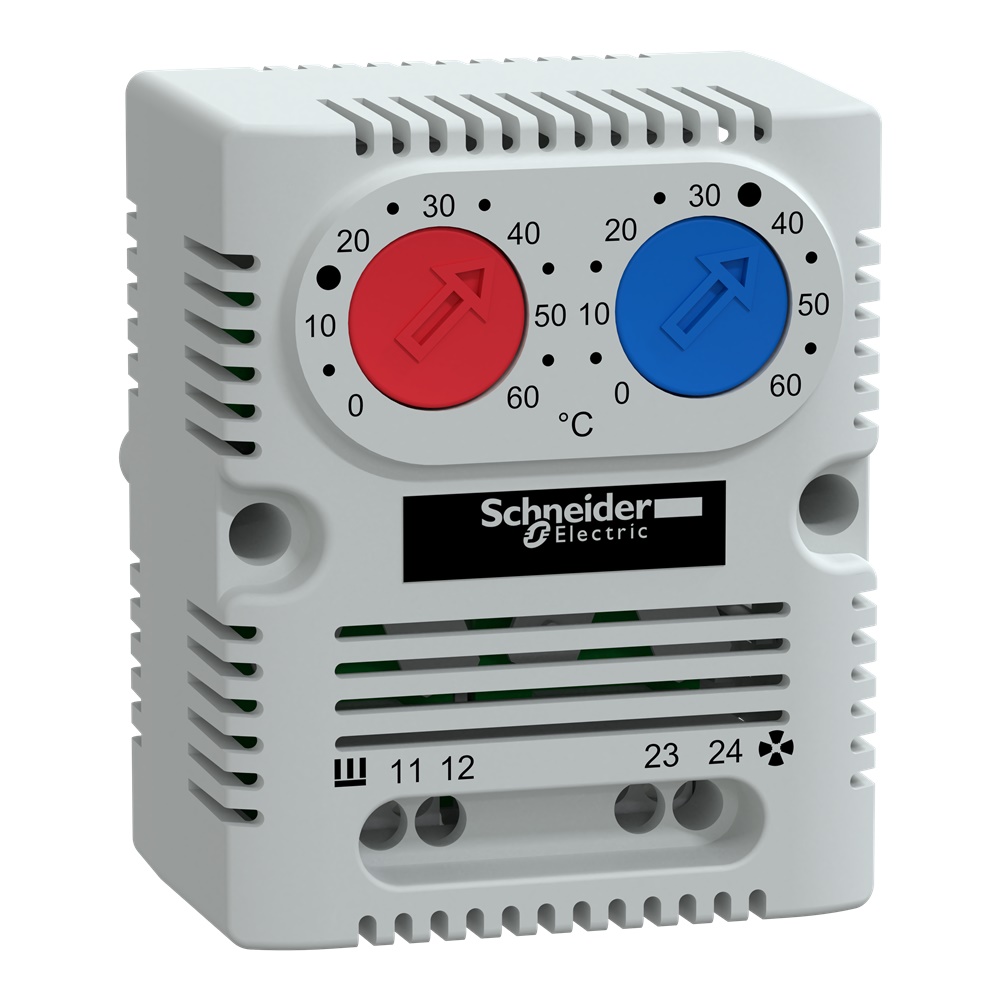 Termostato doppio NC+NA ClimaSys 250V per riscaldamento e ventilazione con montaggio su guida DIN IP20