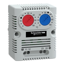 Termostato doppio NC+NA ClimaSys 250V per riscaldamento e ventilazione con montaggio su guida DIN IP20