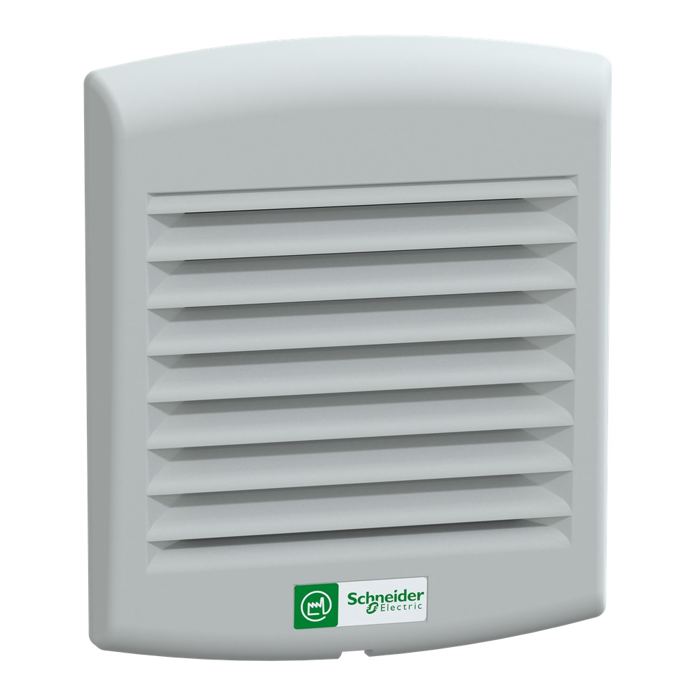 Ventilatore 38 m3/h 115V grigio RAL7035 con filtro e protezioni IP54 per raffreddamento ambienti fino 70°C