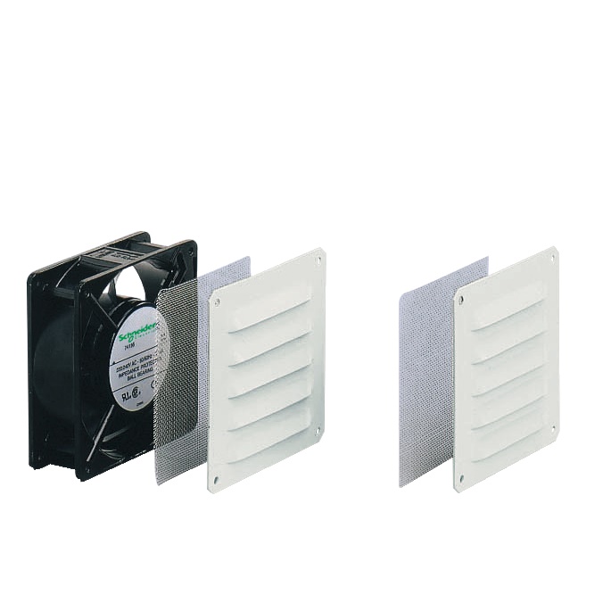 Ventilatore 54 m3/h IP33 con filtro anti-insetti e griglie protezione per raffreddamento industriale