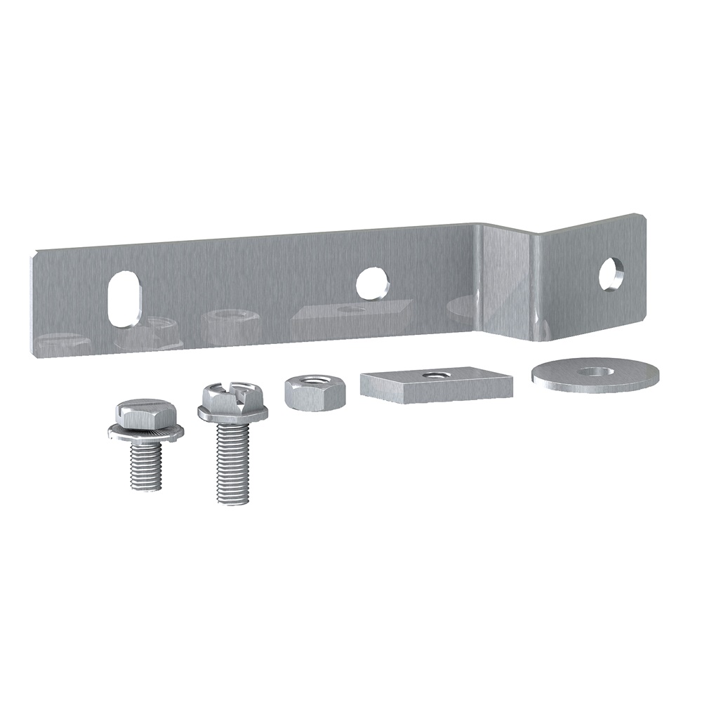 Staffa fissaggio acciaio zincato 110 mm per armadi PanelSeT con 2 squadrette barre terra su guida