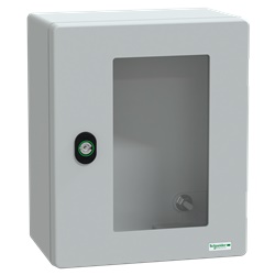 Cassetta in poliestere montata a parete, Thalassa PLM, porta trasparente, 308x255x160mm, IP66, IK08, RAL 7035