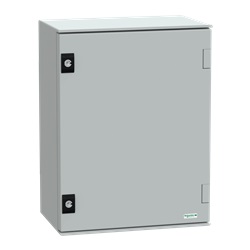 Cassetta in poliestere montata a parete, Thalassa PLM, porta piena, con piastra metallica, 430x330x200mm, IP66, IK10, RAL 7035