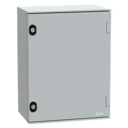 Cassetta in poliestere montata a parete, Thalassa PLM, porta piena, con piastra metallica, 430x330x200mm, IP66, IK10, RAL 7035