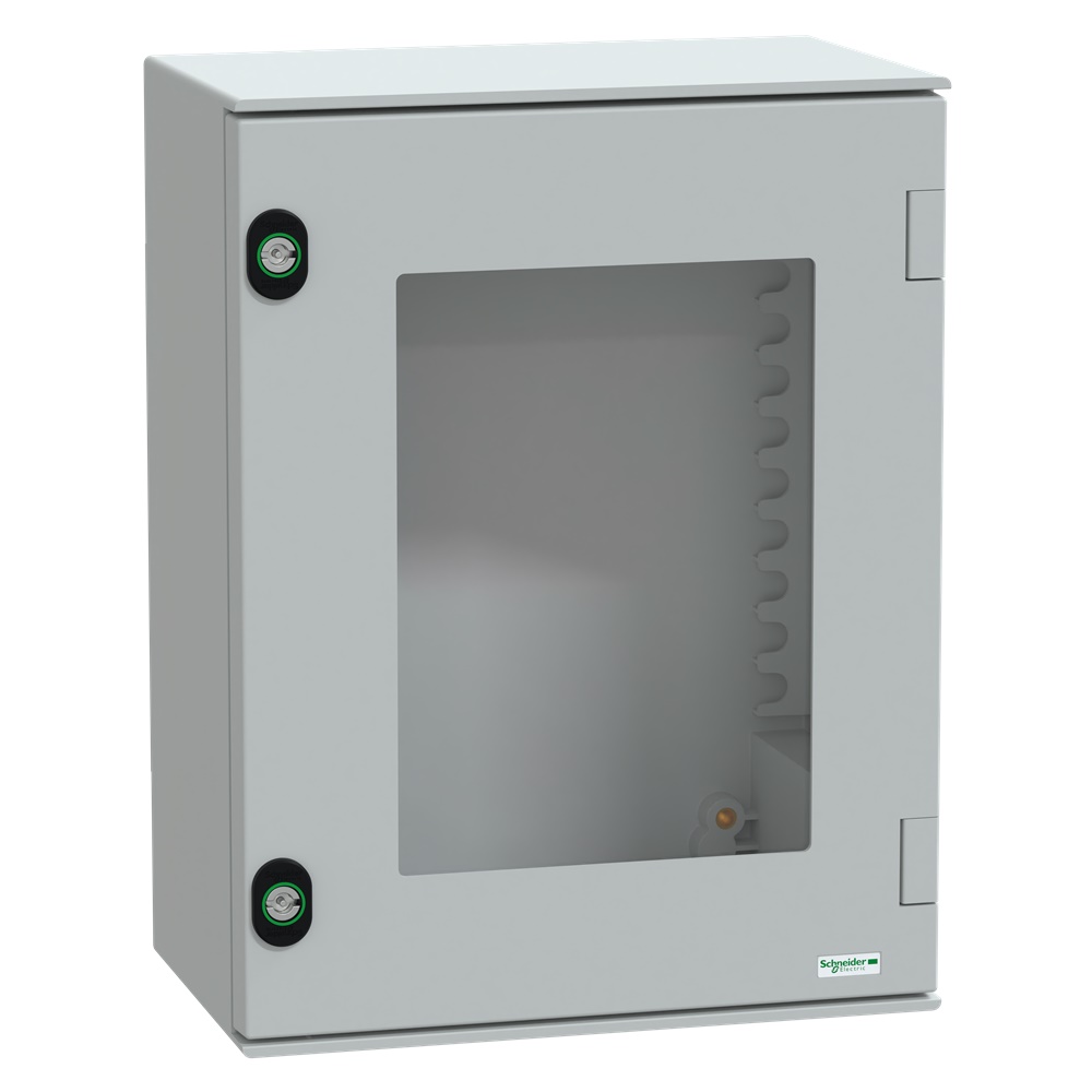Cassetta poliestere rinforzato fibra vetro 430x330x200 mm IP66 IK08 porta trasparente uso industriale esterno