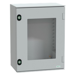 Cassetta poliestere rinforzato fibra vetro 430x330x200 mm IP66 IK08 porta trasparente uso industriale esterno