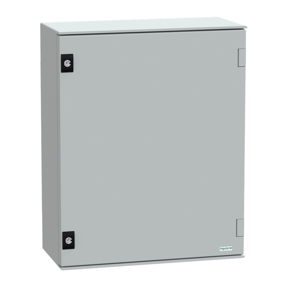 Cassetta in poliestere montata a parete, Thalassa PLM, porta piena, con piastra metallica, 530x430x200mm, IP66, IK10, RAL 7035