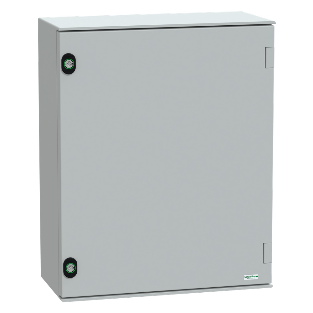 Cassetta in poliestere montata a parete, Thalassa PLM, porta piena, con piastra metallica, 530x430x200mm, IP66, IK10, RAL 7035