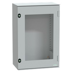 Cassetta a parete poliestere rinforzato 647x436x250mm IP66 IK08 porta trasparente grigio RAL 7035 per impianti elettrici industriali e civili