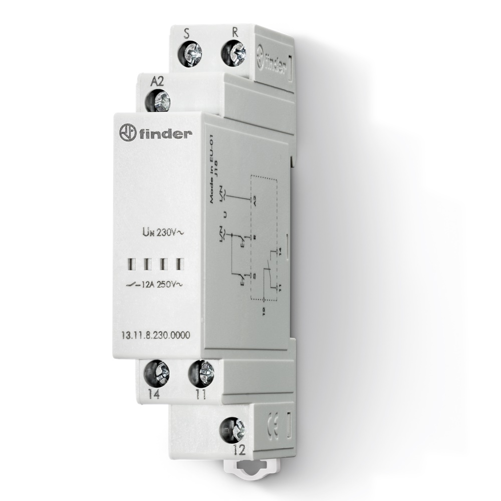 Relè chiamata/reset bistabile 12A montaggio DIN 17,5mm impianti elettrici civili e industriali