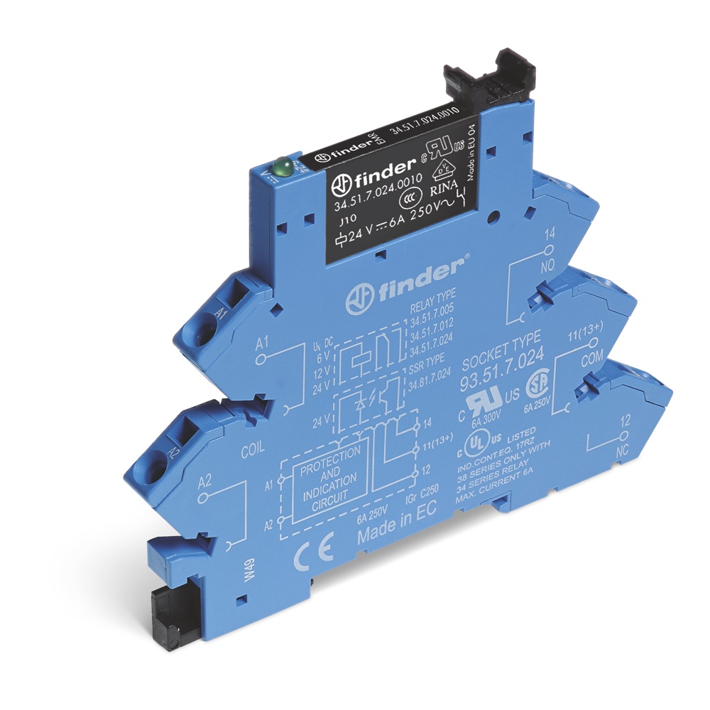Interfaccia modulare relè 1CO 6A 24V DC morsetti a molla LED montaggio guida DIN automazione industriale