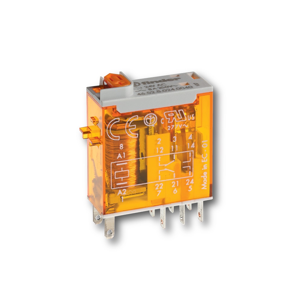 Minirelè industriale DC 24 V AgNi Pulsante di prova + doppio LED  (DC non polarizzato) + indicatore meccanico