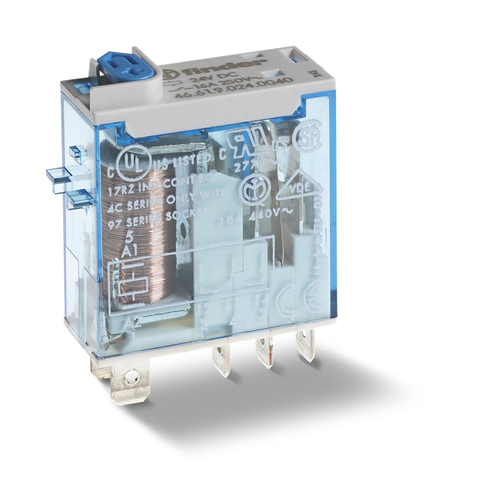 Minirelè industriale DC 24 V AgNi Pulsante di prova + indicatore meccanico