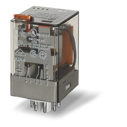 Relè industriale AC (50/60Hz) 230 V AgNi Pulsante di prova + LED (AC) +  indicatore meccanico 