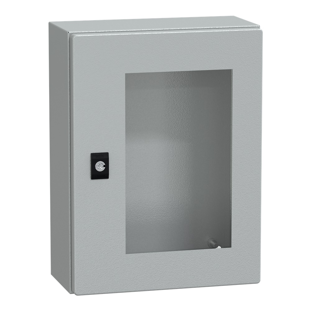 Cassetta acciaio montaggio parete 400x300x150 mm porta vetro trasparente IP66 IK08