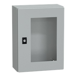 Cassetta acciaio montaggio parete 400x300x150 mm porta vetro trasparente IP66 IK08