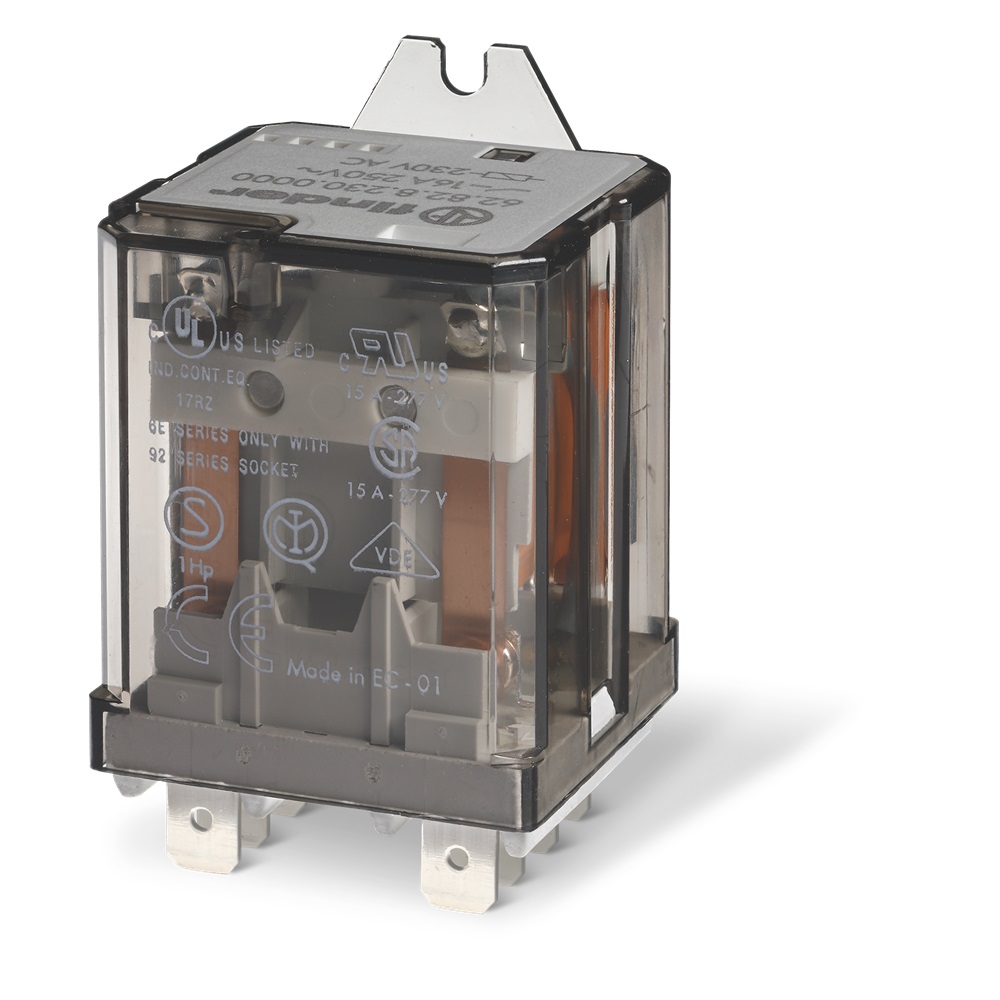 Relè di potenza AC (50/60Hz) 230 V AgCdO Pulsante di prova + indicatore meccanico