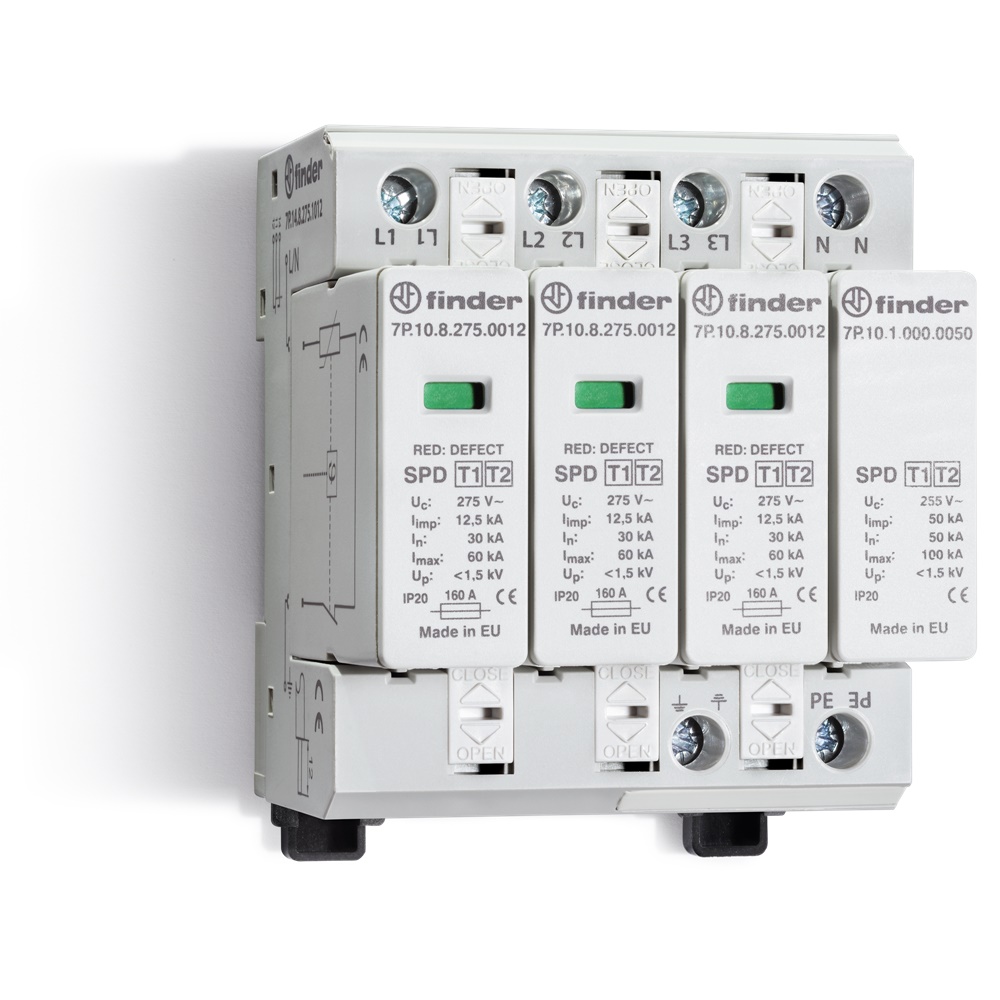 SPD Classe1+2 Trifase 4P 275VAC Protezione Sovratensione Montaggio DIN