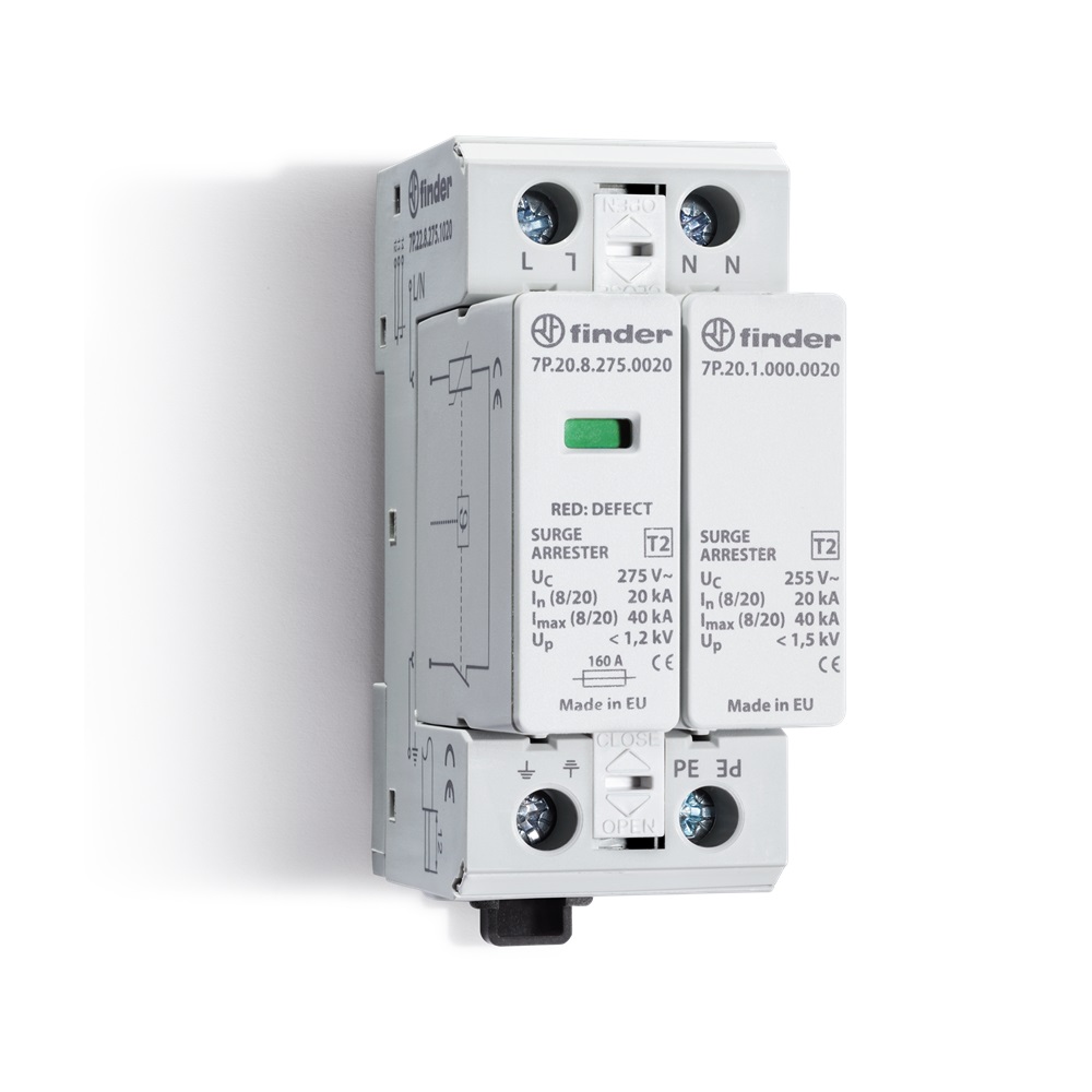 Scaricatori di sovratensione 275 V Max per SPD Tipo 1 “Low Up”, Tipo 2 (Uc) (per UN = 230-240 V AC) e Tipo 3 20 kA (I n Tipo 2)