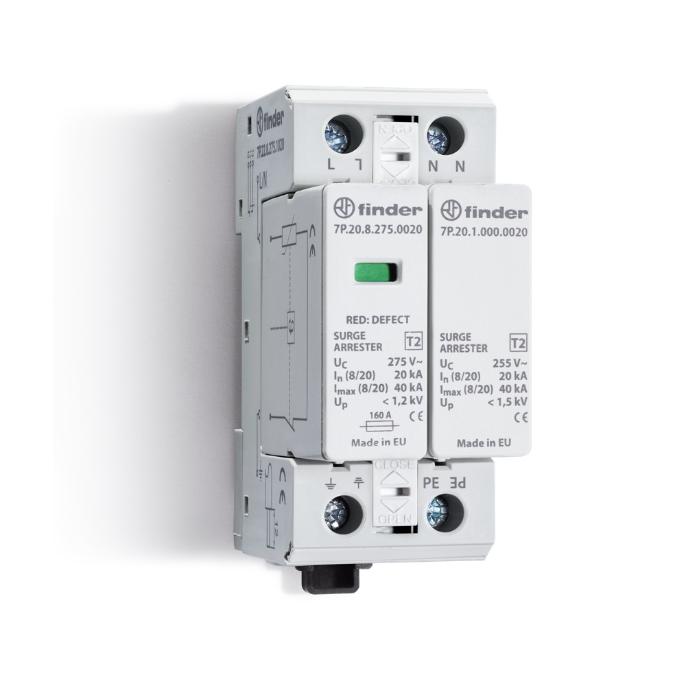 SPD Classe 2 Monofase 2P 275VAC 20kA Montaggio Guida DIN