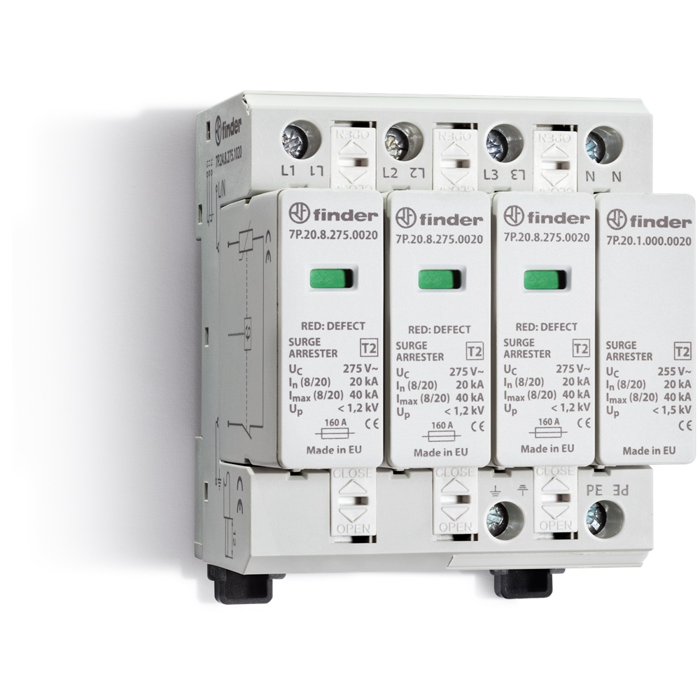SPD Classe 2 Trifase 4P 275VAC 20kA Montaggio Guida DIN