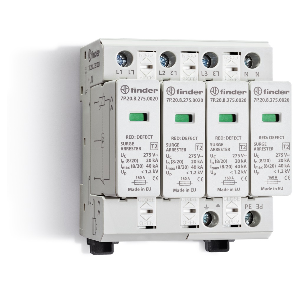 Scaricatori di sovratensione 275 V Max per SPD Tipo 1 “Low Up”, Tipo 2 (Uc) (per UN = 230-240 V AC) e Tipo 3 20 kA (I n Tipo 2)