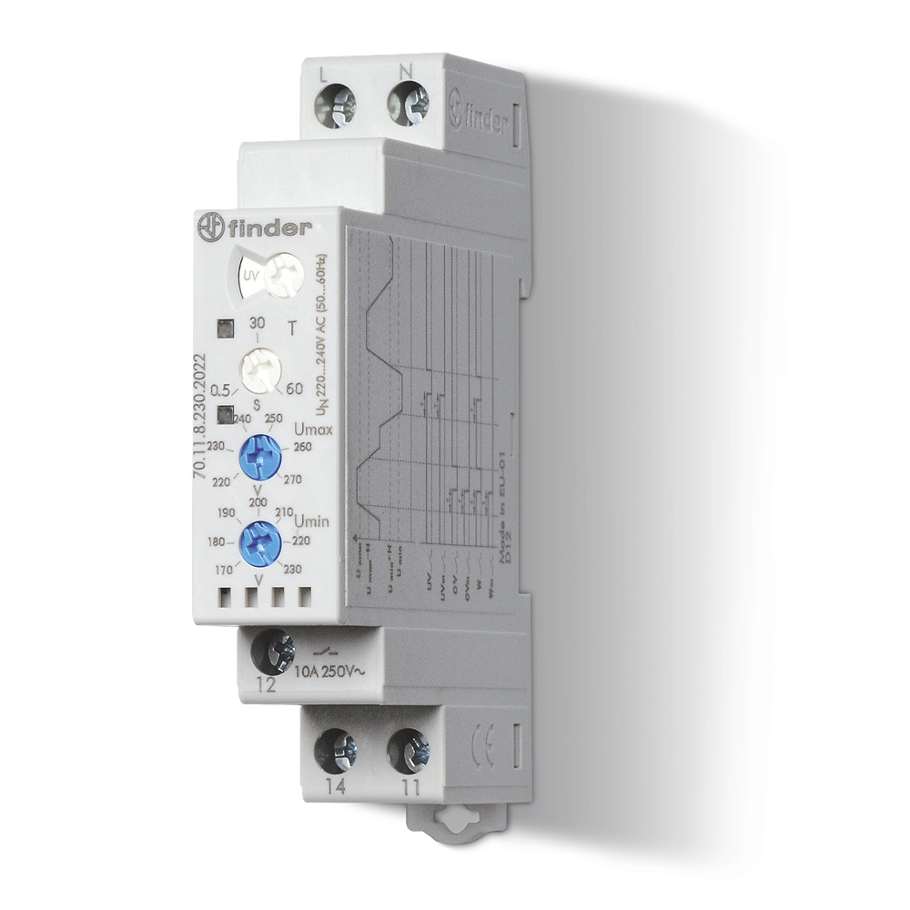 Relè controllo tensione monofase 230V 1CO automazione industriale