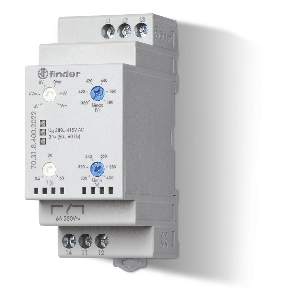 Relè controllo tensione trifase 1CO 400V IP20 automazione industriale