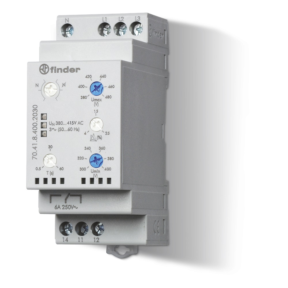 Relè controllo tensione trifase+neutro 1CO 400V automazione industriale