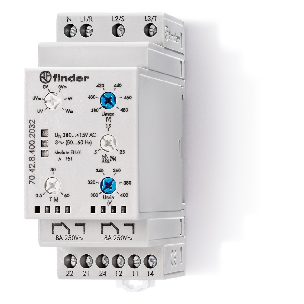 Relè controllo tensione trifase+neutro 2CO 400V automazione industriale