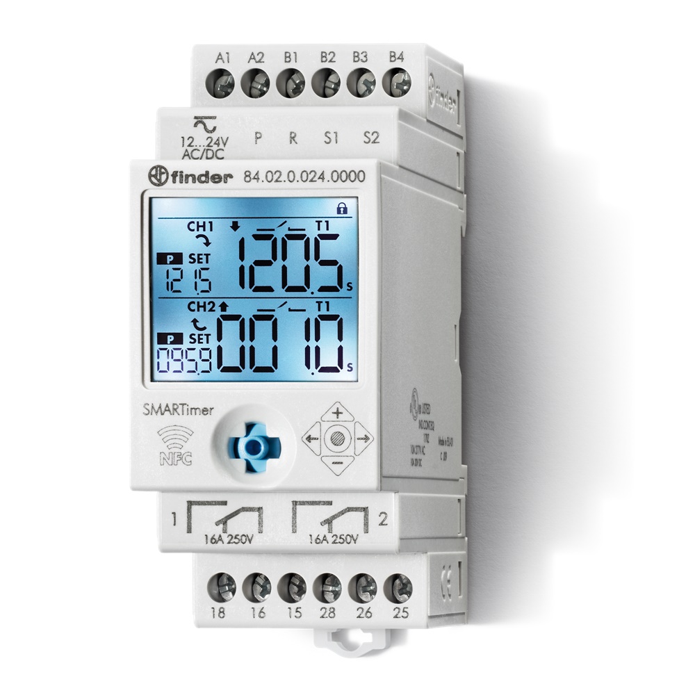 Temporizzatore multifunzione SMARTIMER NFC 2 canali 110-240V AC/DC montaggio guida