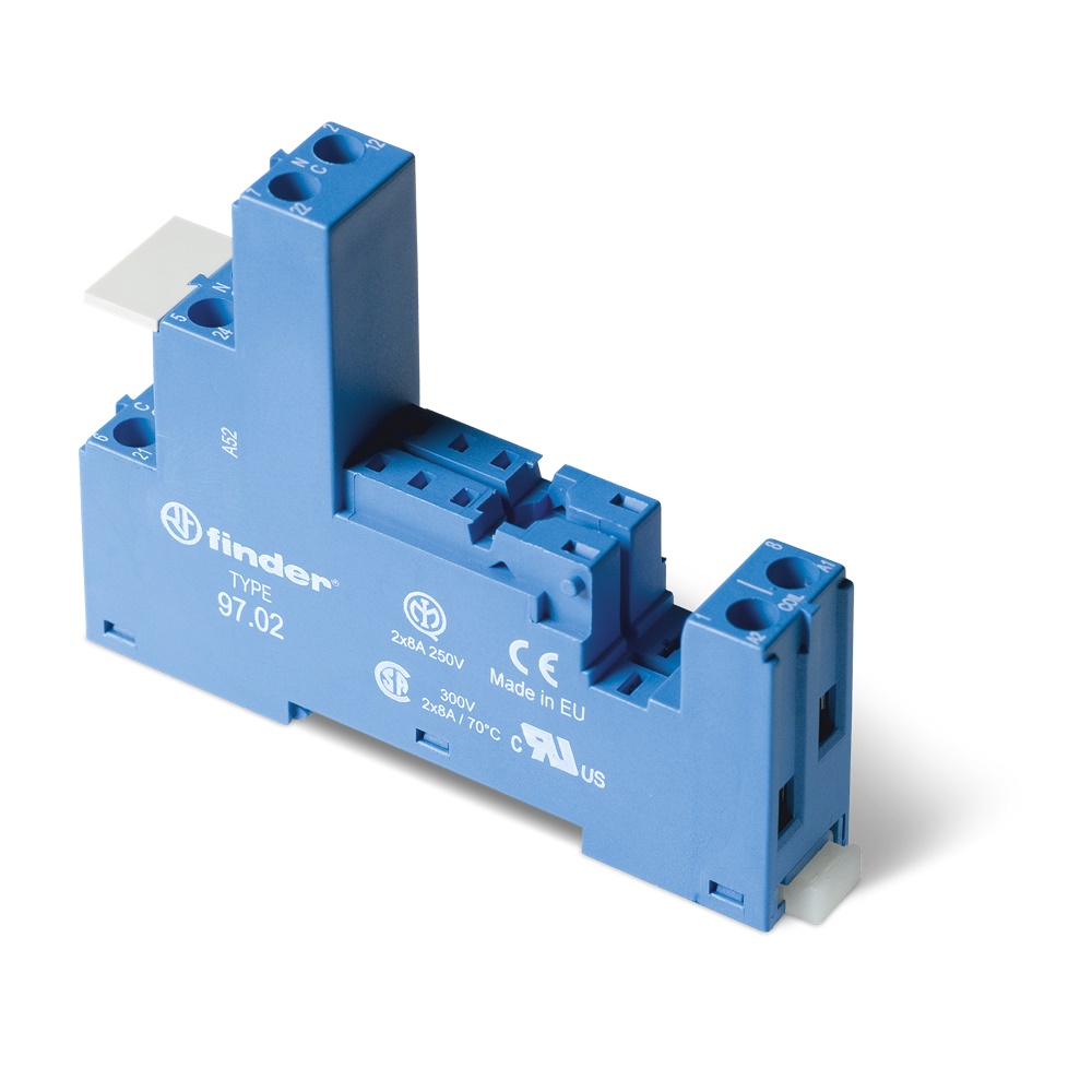 Zoccolo morsetti bussola 2 poli 8 pin montaggio guida DIN IP20 installazioni elettriche professionali