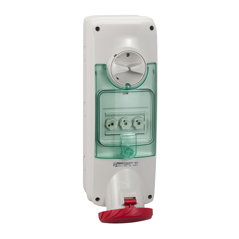 Presa industriale interbloccata da parete PKB 63A 380V 3P+T IP65 fusibile grigio chiaro