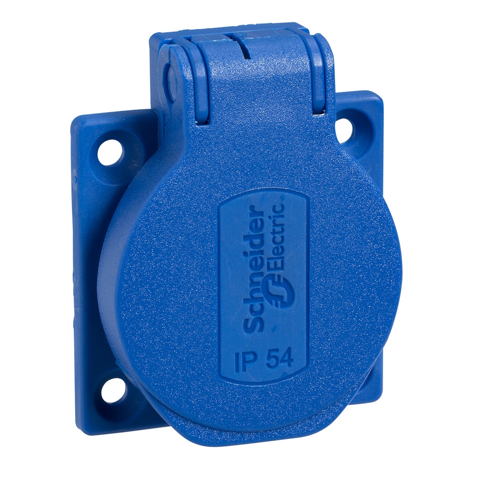 Presa da incasso Schuko 2P+T 10/16A 250V IP54 IK09 per centralini quadro blu 50x50