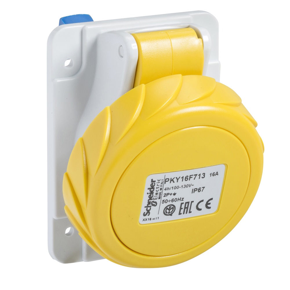 Presa fissa industriale inclinata IP67 16A 110V 2 poli + terra cablaggio rapido quadro