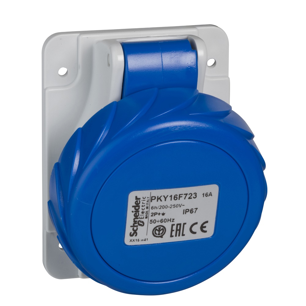 Presa fissa industriale inclinata IP67 16A 3P+T 220V cablaggio rapido incasso grigio