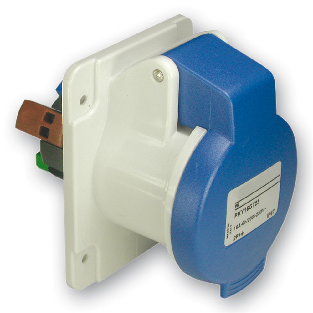Presa fissa industriale incasso diritta IP44 32A 2 poli + terra cablaggio rapido blu