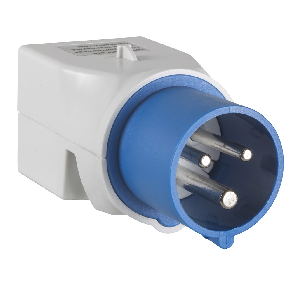 Adattatore industriale 2P+T 16A 230V convertitore spina standard UNEL/bipasso blu IP20 IK08