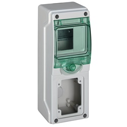 MiniQuadro Mureva IP65 4 moduli 1 presa incasso portella verde trasparente