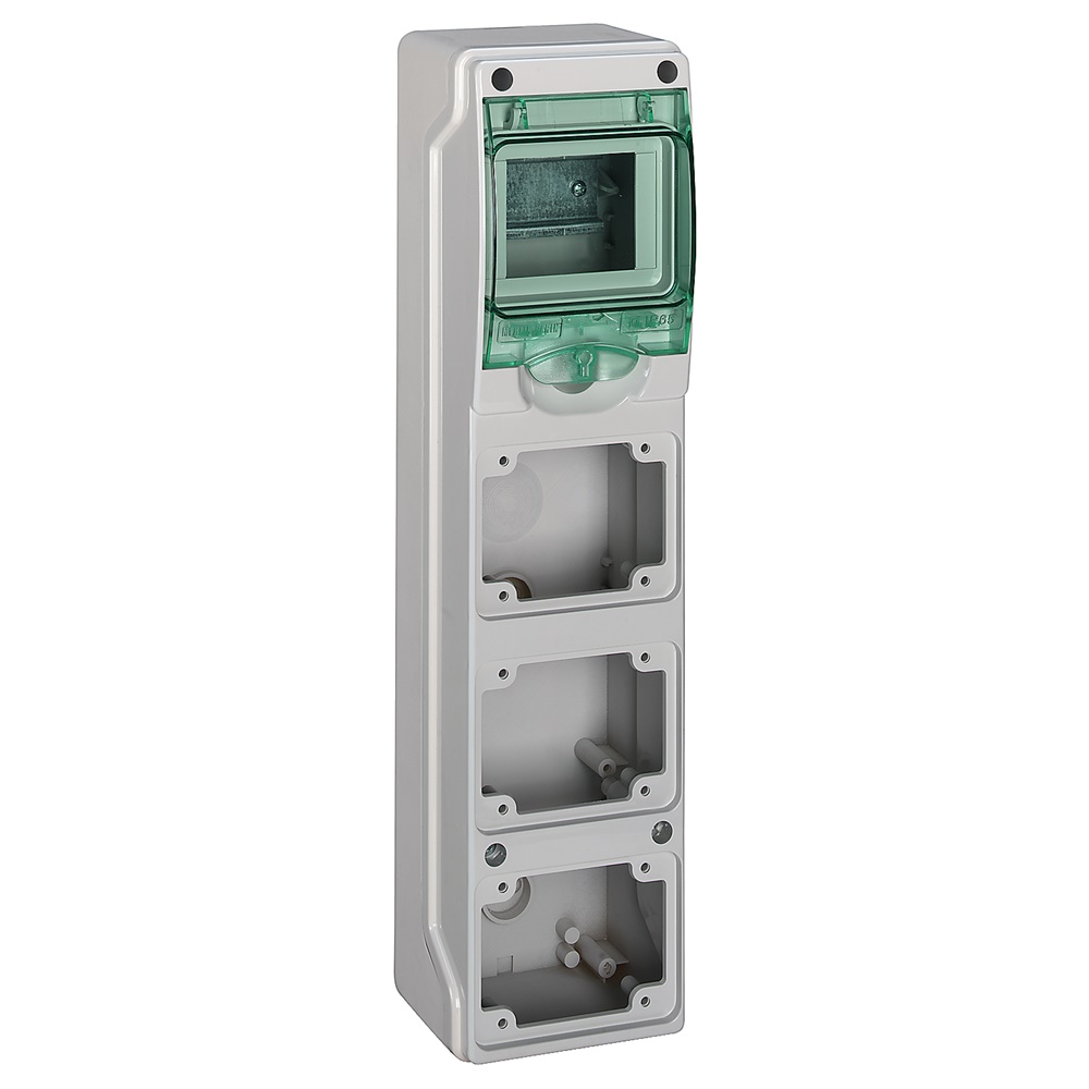MiniQuadro Mureva IP65 4 moduli 3 prese incasso per protezione dispositivi modulari