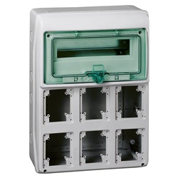 Quadro Mureva IP65 13 moduli 6 prese incasso portella verde trasparente uso industriale