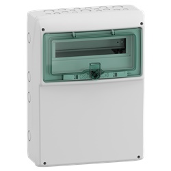 Quadro Mureva IP65 12+1 moduli con pannello universale portella verde trasparente