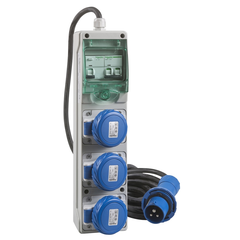 MiniQuadro mobile IP65 4 moduli 3 prese incasso 16A protezione RCD 230V AC uso esterno