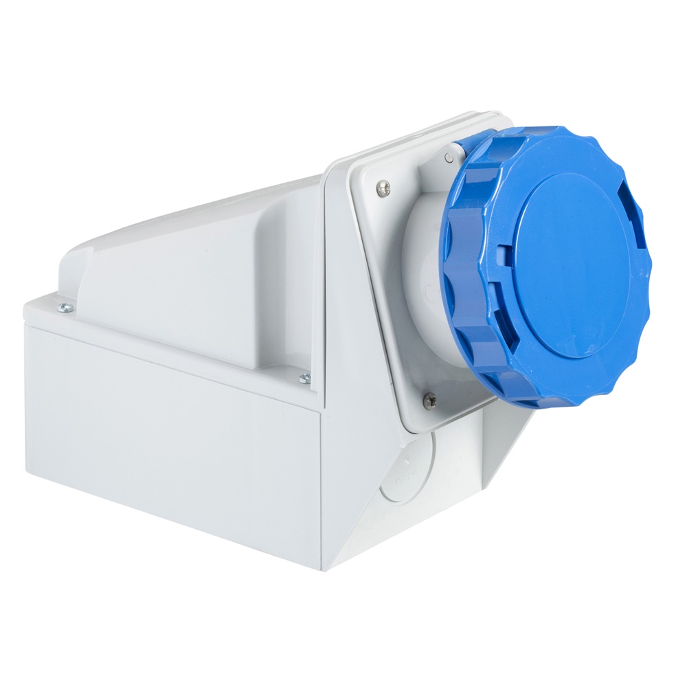 Presa fissa industriale IP67 63A 2P+T 220V parete grigio chiaro RAL7035