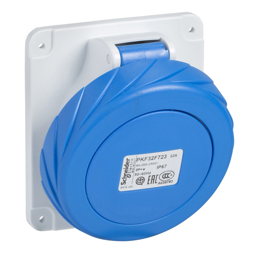 Presa fissa da incasso inclinata IP67 125A 220V 2P+T per bassa tensione